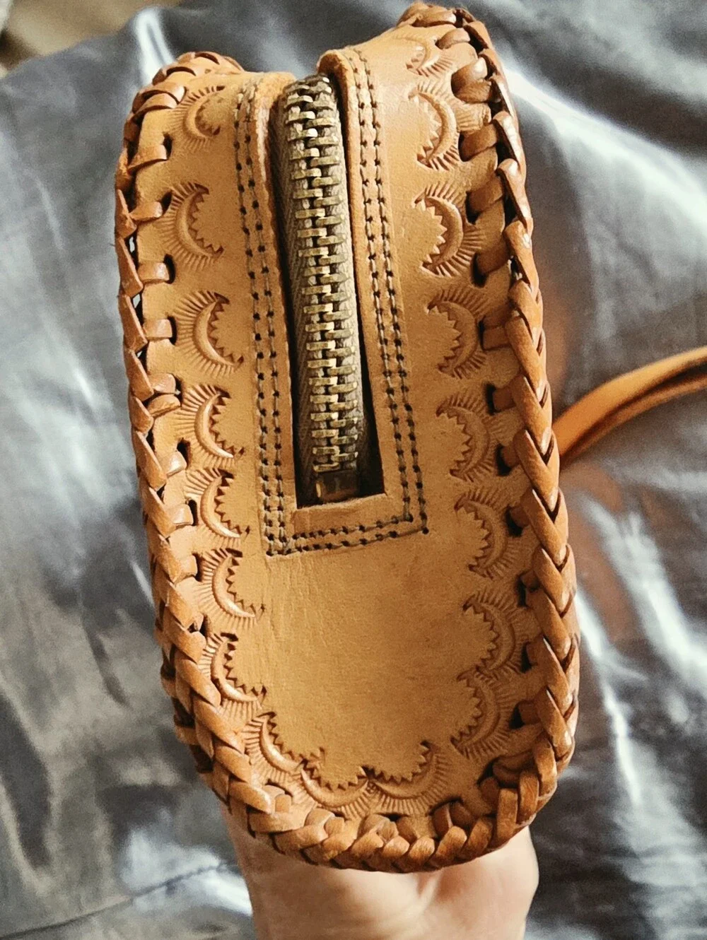 Vintage CLIFTON'S Handmade Hand Tooled Leather Clutch Wristlet